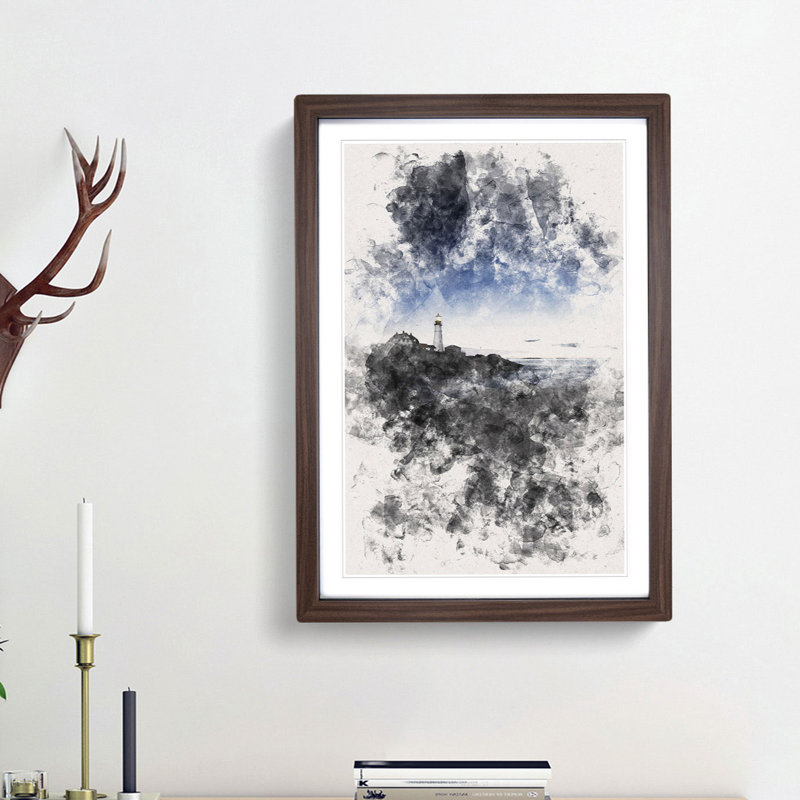 Portland Maine Lighthouse - Framed Print, 63cm H x 45cm W x 2cm D, Walnut Framed