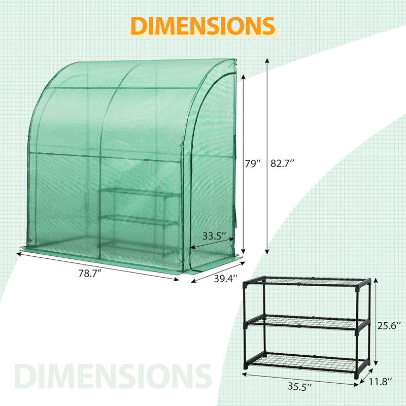 39.4" W x 78.7" D Lean-To Greenhouse, Green