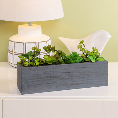8.5'' Faux Succulent Plant in Wood Planter