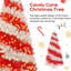 Arbre de Noël illuminé 6 pi avec canne de bonbon avec 300 lumières DEL et 900 branches flexibles, arbre de Noël artificiel des Fêtes, rouge et blanc