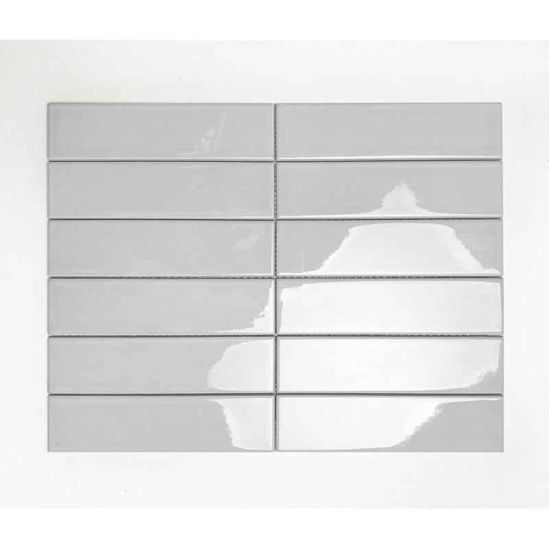 Hudson 2" x 8" Ceramic Mosaic Tile, Cool Gray Glossy