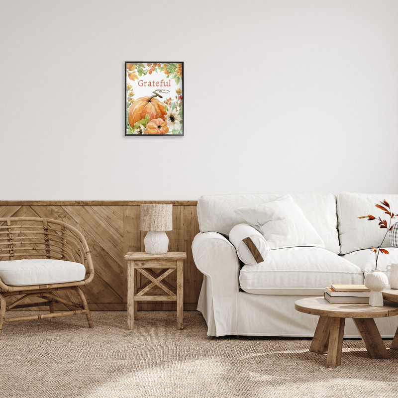 "Cadre simple" Grateful Pumpkins & Flowers "par Leslie Trimbach sur toile, Giclée encadrée noir minuit, H 20 po x l 16 po