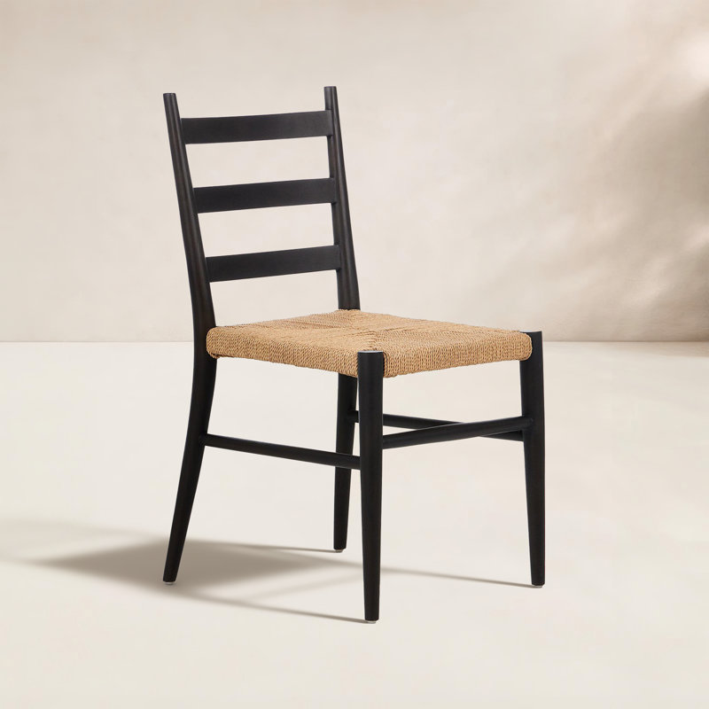 LADDER BACK Outdoor Teak Dining Side Chair, Aged Ebony