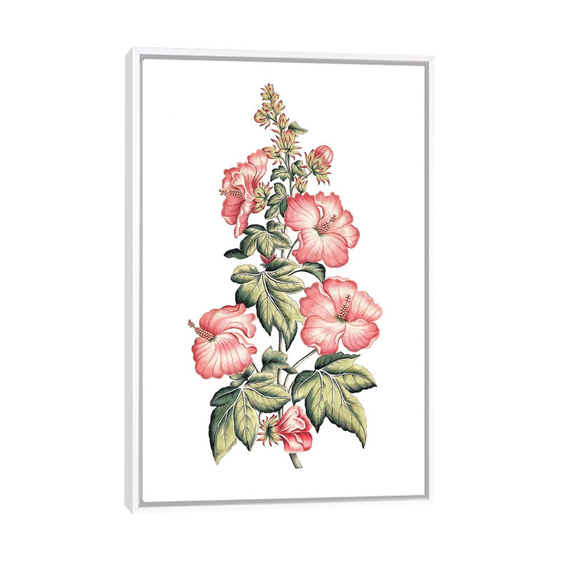 «Flowering Hibiscus II» par un artiste inconnu - reproduction, Aucun mat, H 26 po x l 18 po x 1,5 po, Toile blanche encadrée