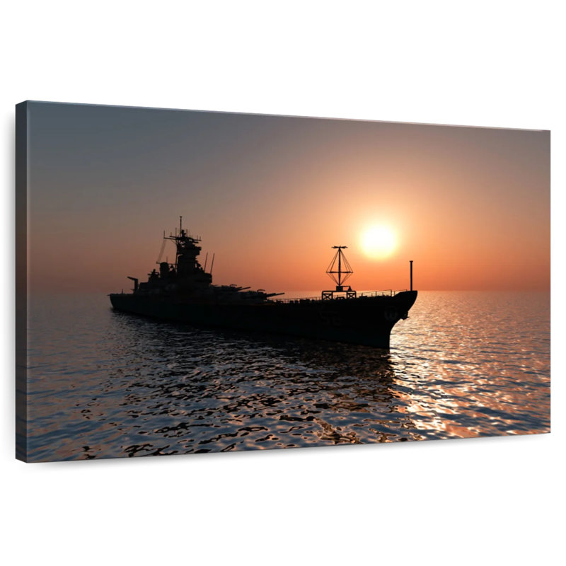 Navire Mait au coucher du soleil, H 32 po x l 48 po