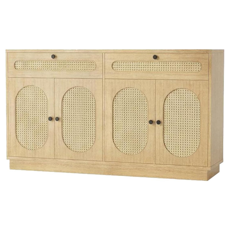 Buffet 60 "en rotin avec 4 portes et 2 tiroirs - Armoire de rangement avec tablettes réglables Farmhouse, Jaune