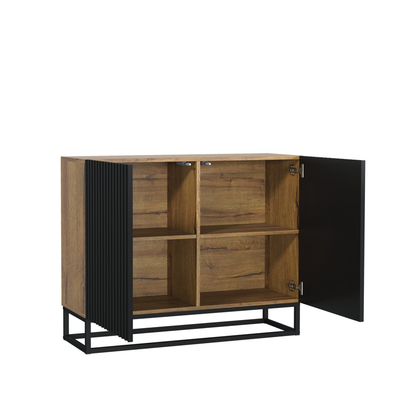 Modern Sideboard with Fluted Fronts & Gold Legs – 100cm Storage Cabinet, Oak/Black