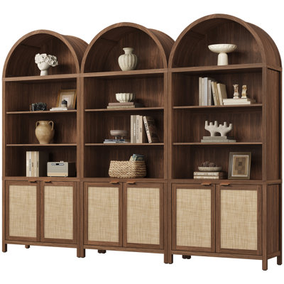 84.25''H Rattan Arched Bookcase With Adjustable Shelf