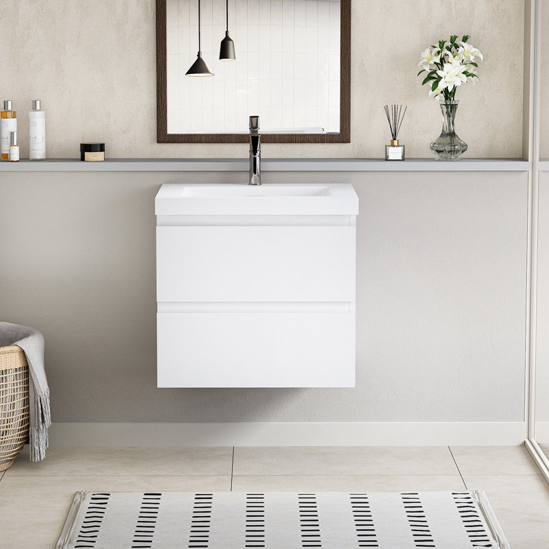 Meuble-lavabo flottant avec lavabo et meuble-lavabo, Blanc