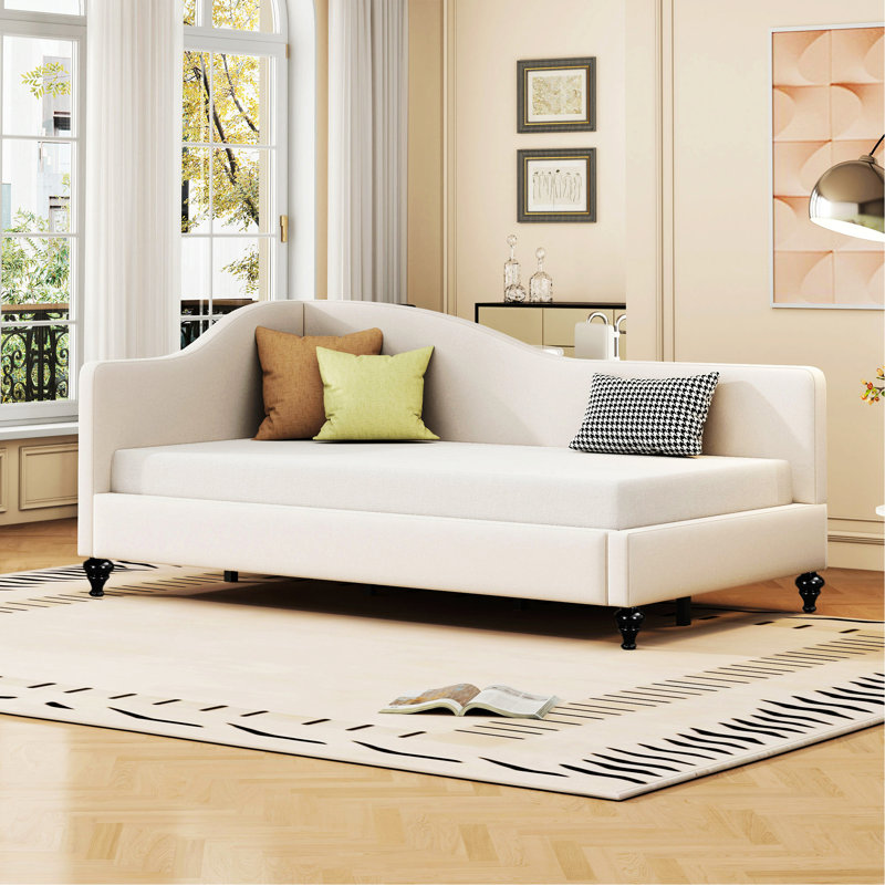 Daybed, With Solid Wood Legs, Beige, Twin