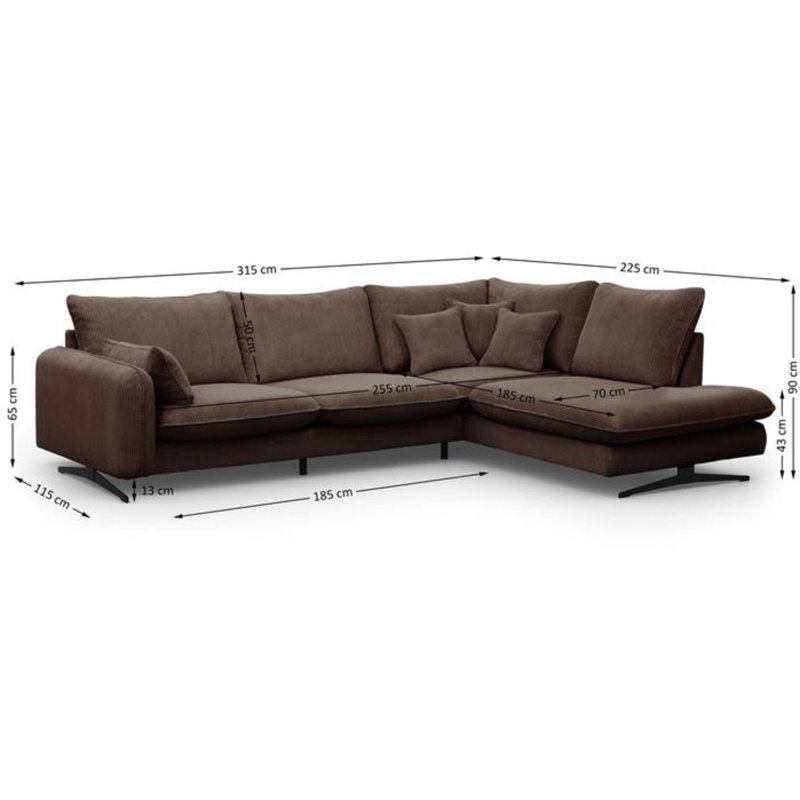 Casiyah 5 Seater Sofa & Chaise, Brown, Left Hand Facing