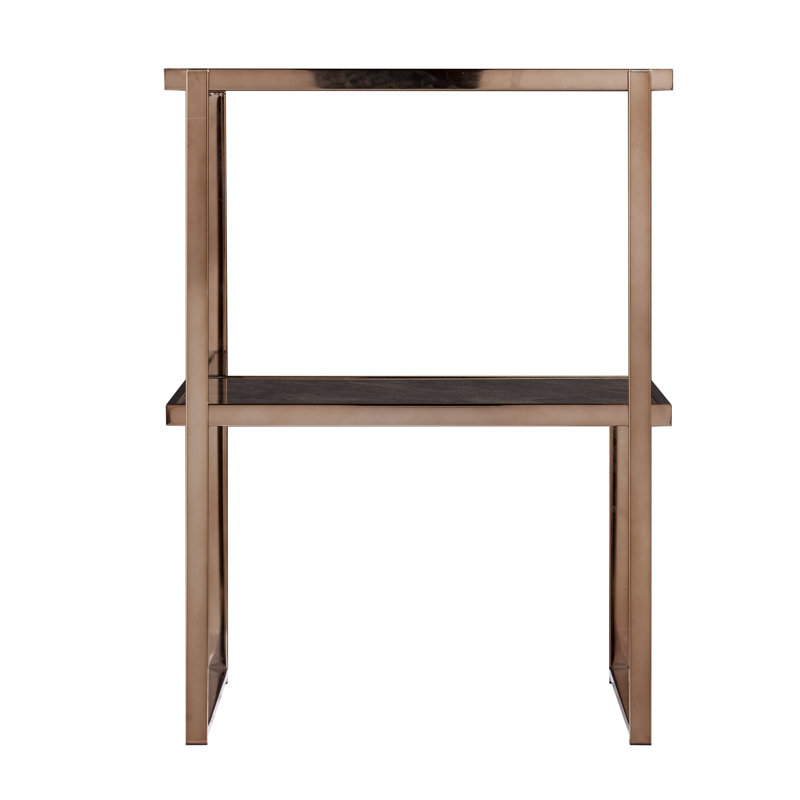 Table de bout en verre et miroir en forme de faux pierre