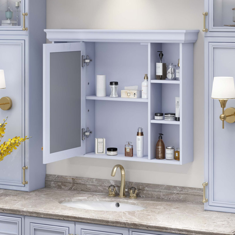 Armoire à pharmacie murale moderne avec porte miroir et 6 tablettes ouvertes Modern, Blanc