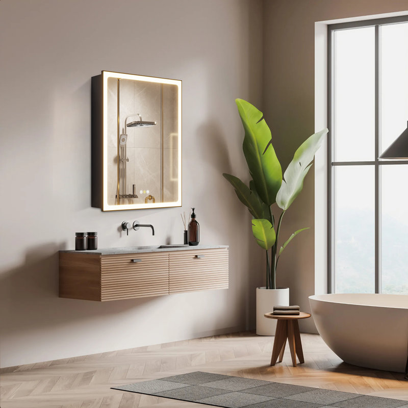 Armoire à pharmacie encastrée / à fixation en surface avec miroir, désembueur, gradateur, prises USB et éclairage intérieur Maximes 