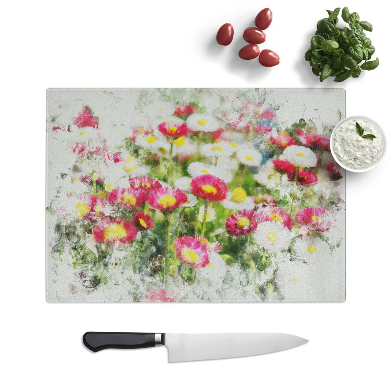 Pretty Flowers Watercolour Chopping Board, 0.4cm H x 20cm W x 28.5cm L