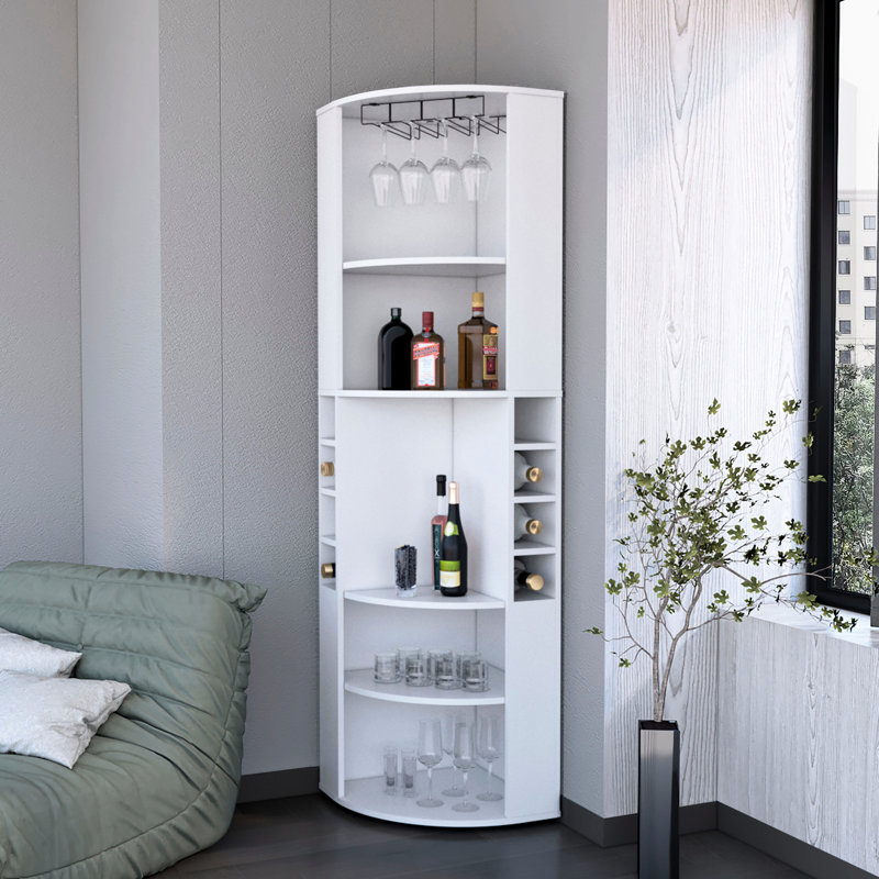 White Bar Cabinet With 5 Large Shelves - Maximizes Space In Living Room, Build 5-shelf Room Space, And Attractive