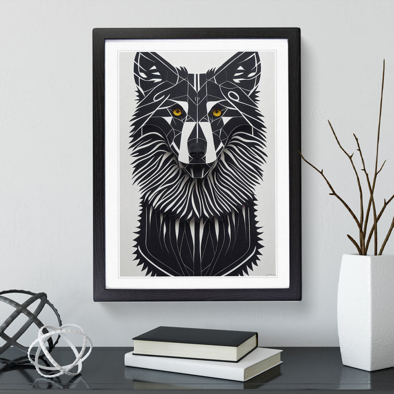 Wolf In Abstract No.5 - Print, Black Framed Paper, 36cm H x 27cm W, White