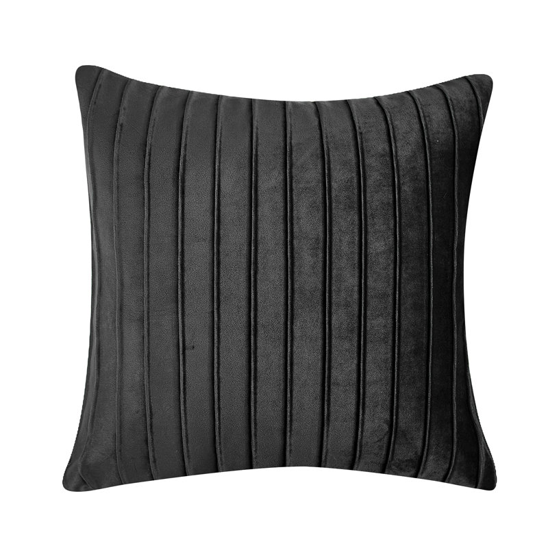 Striped Velvet Throw Pillow, 18" x 18", Black