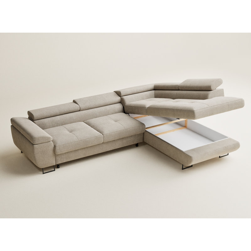 4 Seater Reclining Corner Sofa , Right Hand Facing, Light Beige Polyester/Chenille