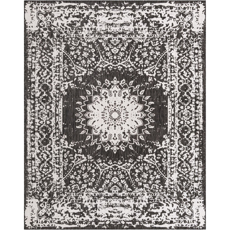 Tapis noir et blanc Contemporary Hitchens, Rectangle 7 pi 10 po x 10 pi