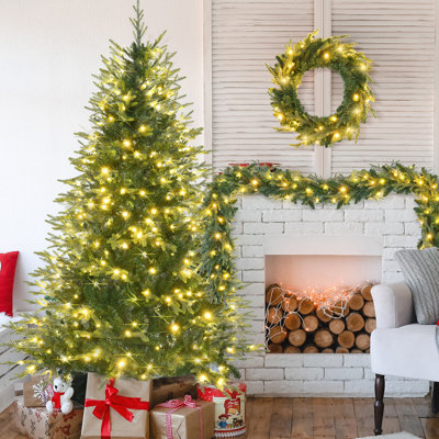 Arbre de Noël artificiel avec couronne et guirlande avec lumières DEL multicolores