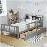 Twin Size Bed with Headboard Storage Rack and Under-Bed Drawers