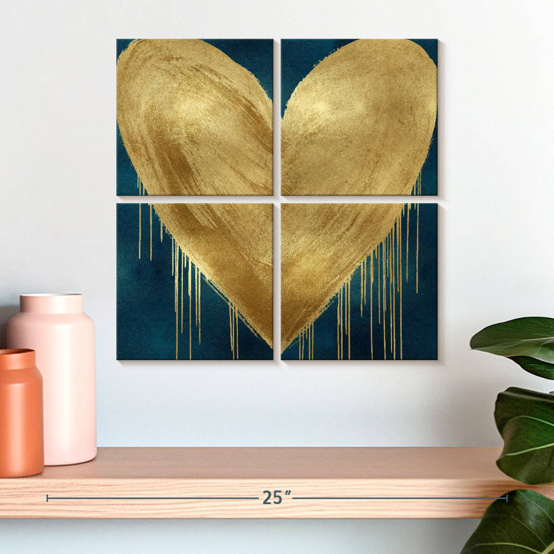 Hardie Big Hearted Gold On Teal, 18" H x 18" W