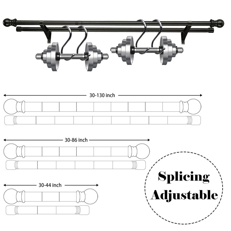 Iron 76 cm Double Curtain Pole 2.5 cm, 76-332cm, Black