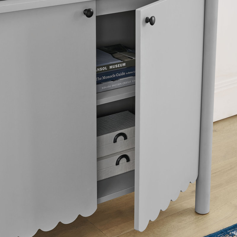 Emmeline Light Gray Scalloped Edge 35" Sideboard Cabinet