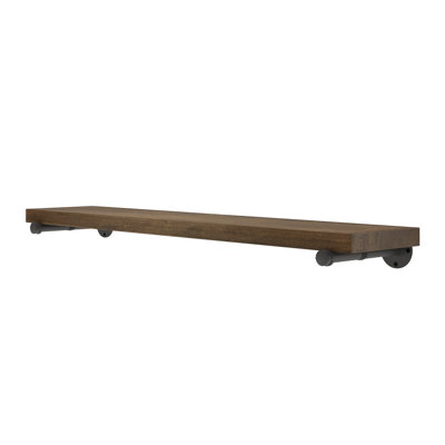 Tablette industrielle 48 "x 9,25", tablette en bois véritable de 1,5 po d'épaisseur, tablette flottante pour le rangement mural, tablette suspendue pour le décor du salon, tablette de ferme avec support pour tablette en tuyau, noyer foncé, 1 pièce