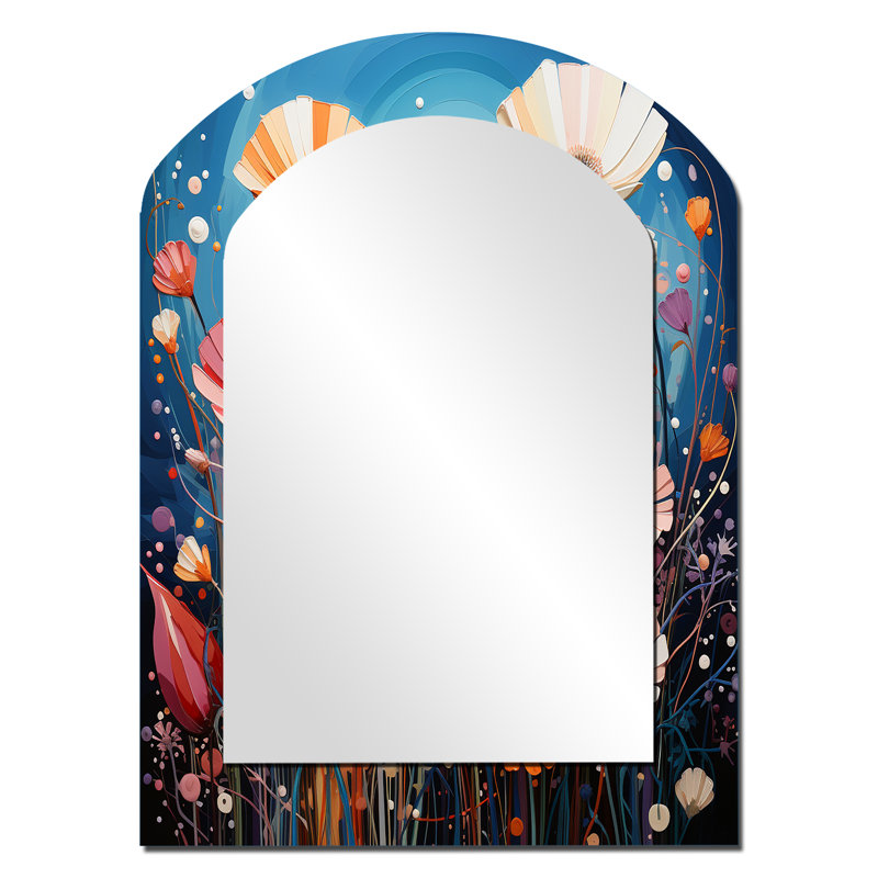 «Kivett Abstract Wildflowers Pointillism Art II», grand miroir mural asymétrique Wildflowers, miroir décoratif arqué traditionnel, impression d'art en métal