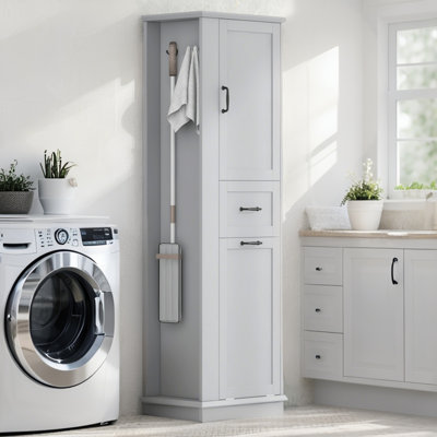 Modern Tall Storage Cabinet – Tilt-Out Compartment, Adjustable Shelves, 80LBS Capacity, Soft-Close Hinges, Aluminum Alloy Handles, Perfect For Bathroom & Home Organization