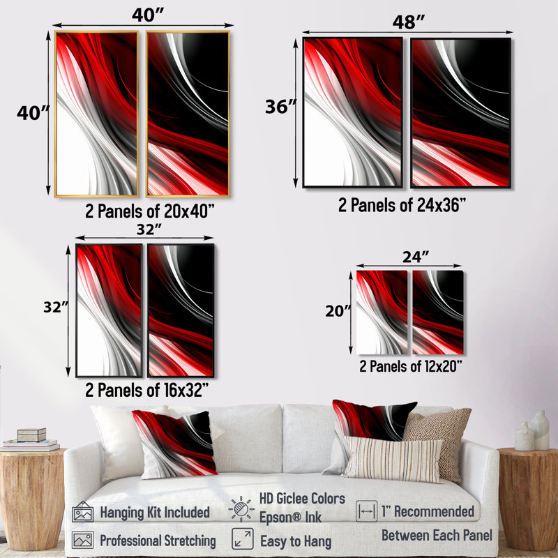 Chezaray - Abstract Modern Waves Wall Art, 32" H x 32" W, Black, Framed Print without Mat