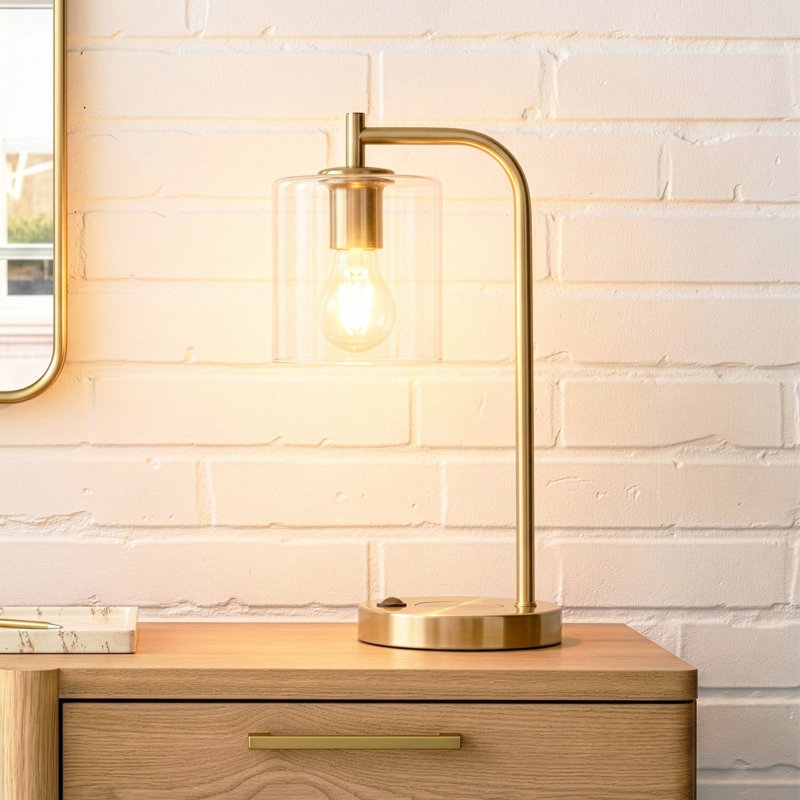  Elizabeth 16 in. Modern LED Gold Desk Lamp with USB and Wireless Charging