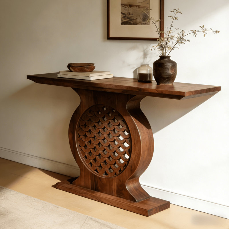 Console brune de style chinois rétro, H 39,4 po x l 47,2 po x P 11,8 po
