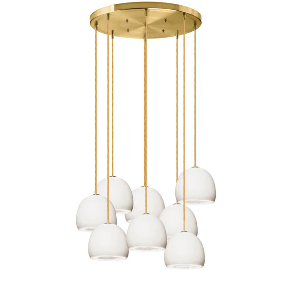 8 - Light Dimmable Dome Chandelier, 60" H x 24" W x 24" D, Matte White, Brass