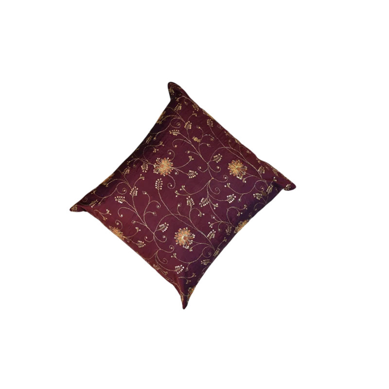 Housses de coussin décoratives faites à la main de 16 po x 16 po en soie florale, brun pour l'intérieur, paquet de 1