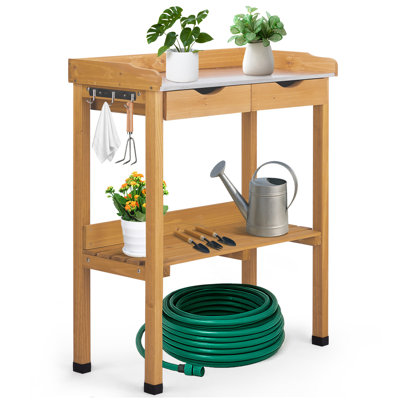 Outdoor Fir Wood Garden Potting Bench With Drawer