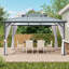 Pavillon de jardin 10 pi x 13 pi avec cadre en aluminium et toit en polycarbonate à double couche, avec moustiquaire et rideaux, idéal pour la cour et la terrasse