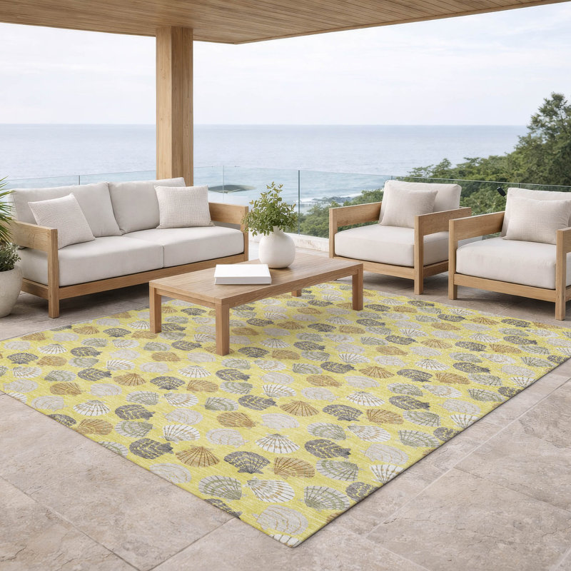 Tapis côtier intérieur / extérieur lavable à la machine ACN2986, Jaune, 10 pi x 14 pi