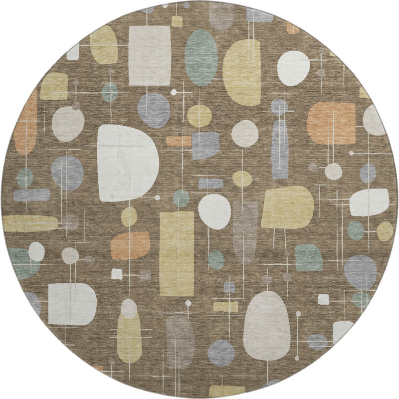 Premium Machine Washable Mayfield AMF2393 Geometric Rug, Chocolate, 8' Round