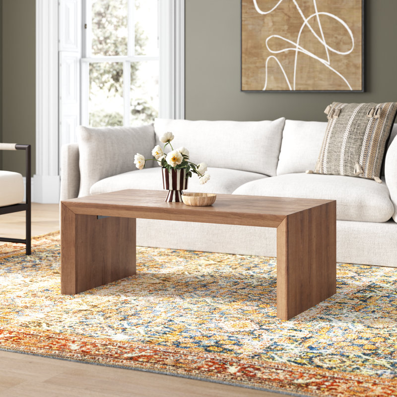 Natural Brown Wood Veneer Rectangular Cocktail Table
