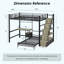 Lit mezzanine double au-dessus de simple avec bureau, escalier de rangement, tiroirs, structure en métal