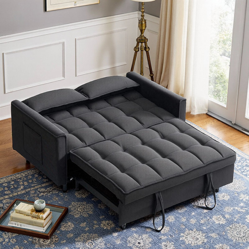 Canapé-lit modulaire 54,3 po Corduroy, Noir