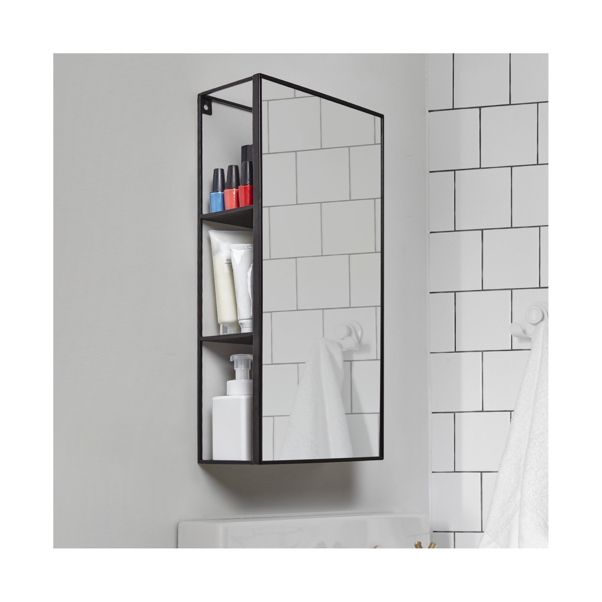 Cubiko Metal Rectangle Mirror with Shelves