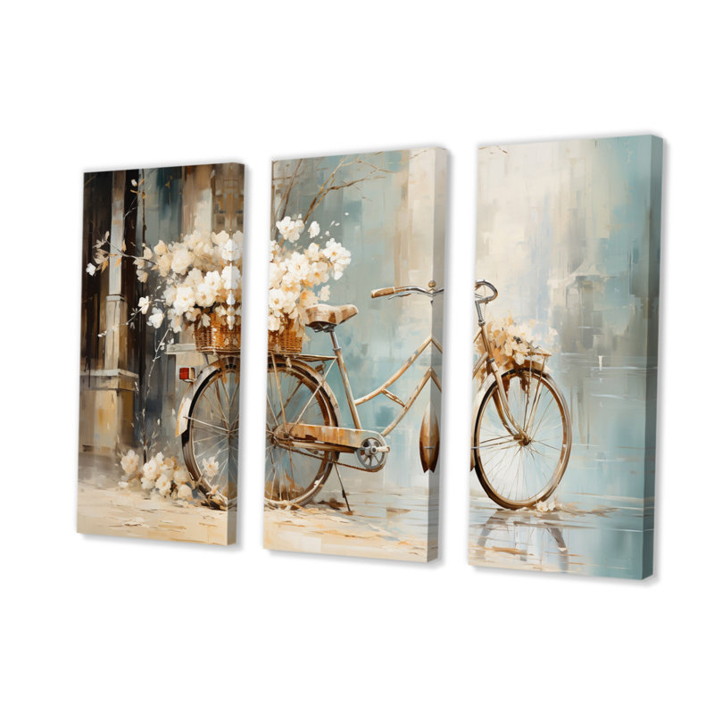 «Bicycle Tranquil Pedaling I on Canvas», reproduction de 3 pièces, H 28 po x l 36 po x P 1 po