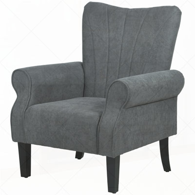 HOMCOM Fabric Accent Chair, Mid-Century Modern Armchair with Wood Legs, Soft & Padded, Rolled Arms, Upholstered Single Sofa Side Chair for Living Room -  Winston Porter, 4A5122F3BF524328B7B11D340B1F3392