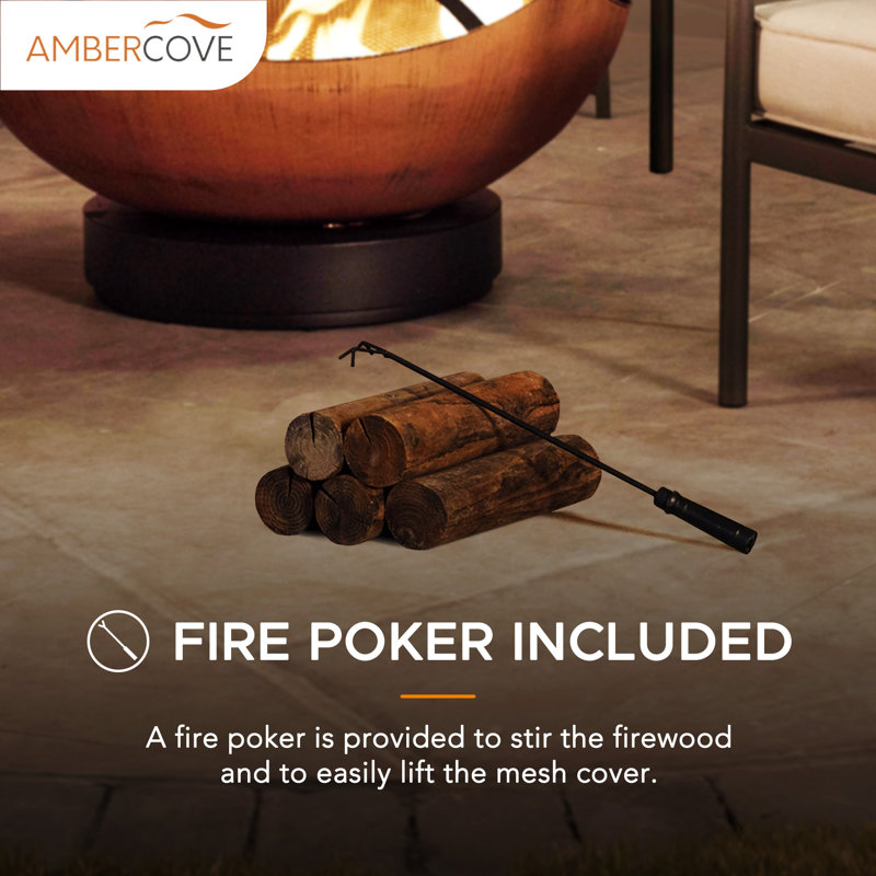 32.6 Inch Black and Copper Wood Burning Fire Pit Table