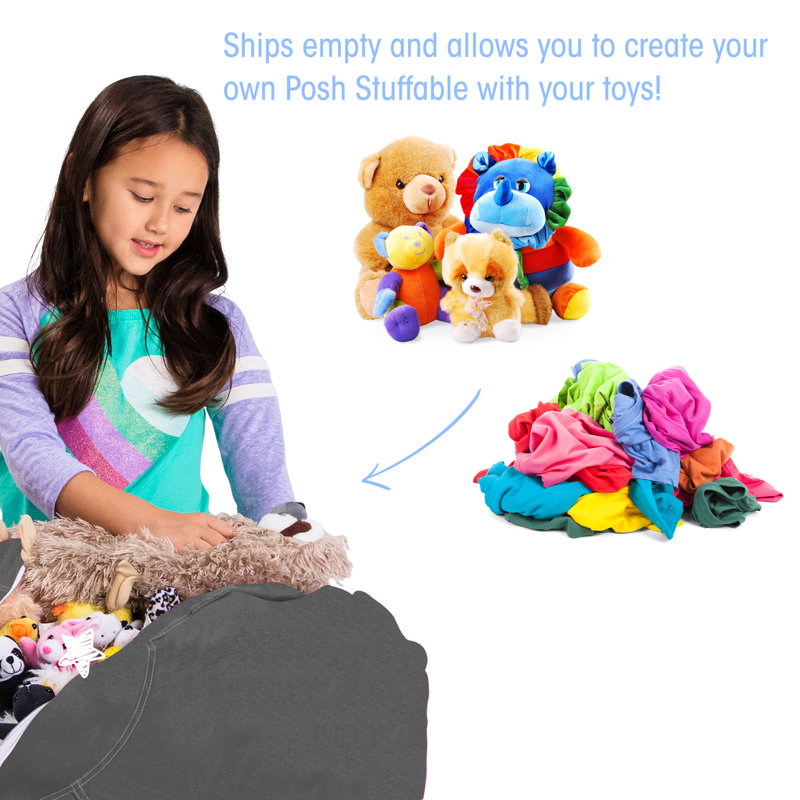 Kids Bean Bag Chair Cover - Stuffed Animal Storage & Toy Organizer with Zipper - Plush Storage Kids Bean Bag Cover only for Toddlers and Children's Rooms - Organizes Pillows, Blankets, and Stuffies - Multiple Colors, Sizes, and Fabrics