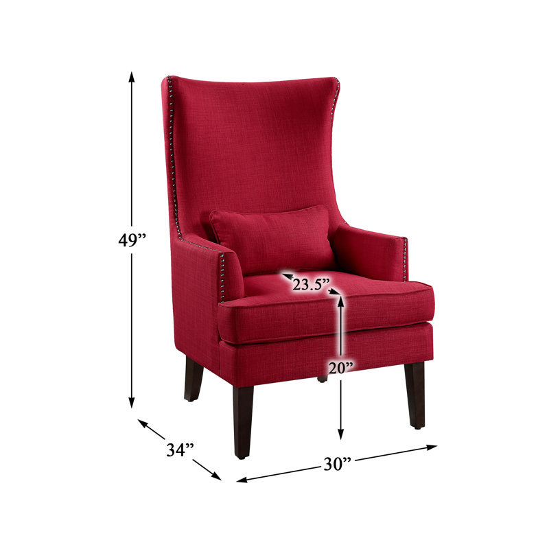 Fauteuil à oreilles en polyester 34 po Rheit, Polyester rouge